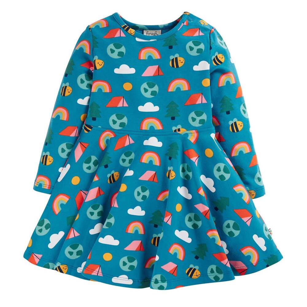 Frugi Organic Cotton Long Sleeve Skater Dress - Love the Planet | Size 18-24M